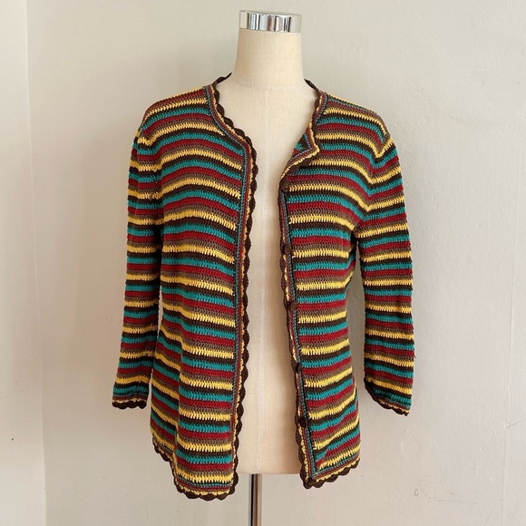 Doncaster Sweaters - vintage striped crochet striped cardigan sweater size medium